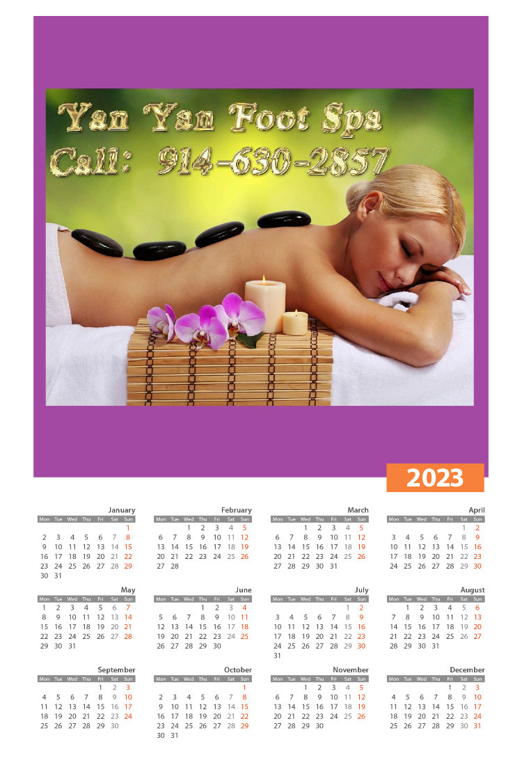 Picture of our 2023 Calendar for Yan Yan Foot Spa Mamaroneck New York 914-630-2857